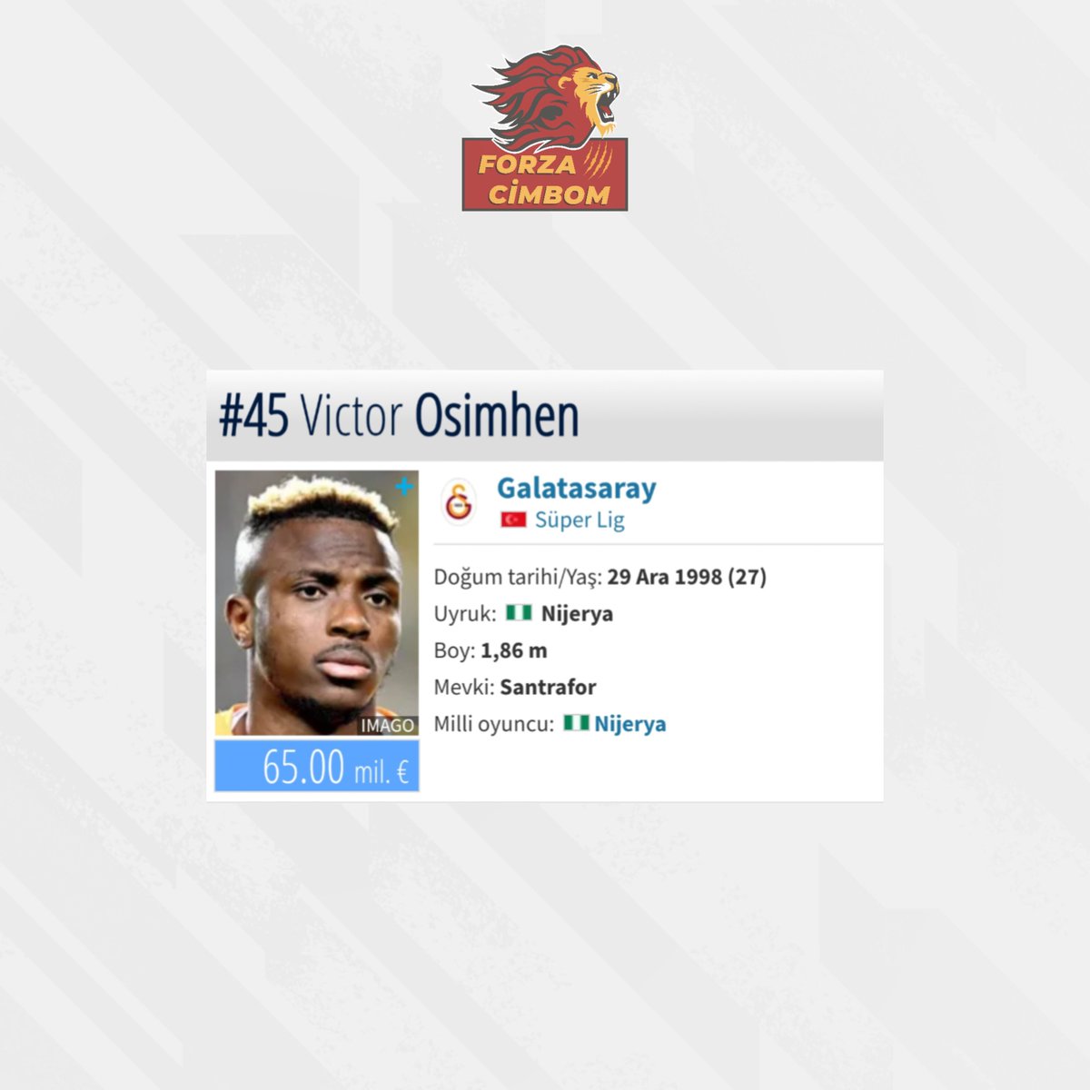 forzacimbom's tweet photo. Victor Osimhen'in 75 milyon euro'luk değeri, 65 milyon euro'ya düşürüldü. https://t.co/2Uzbh0rnOg