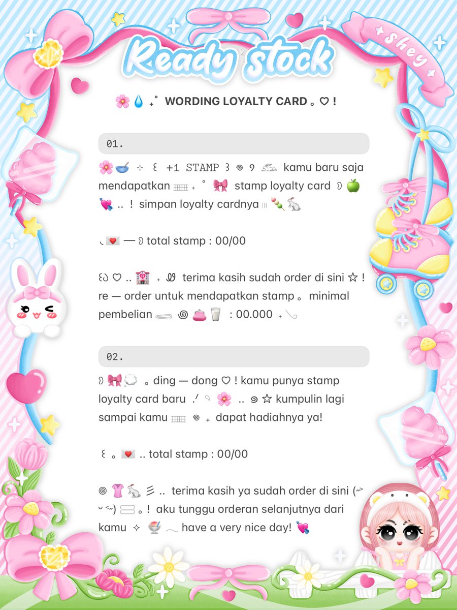 baemofn's tweet photo. 𐔌 🛼 . . help  rt，please? thank you  ˖ ˚ ‹𝟹

⌗ もしもし  🌸  ︿  ﹒ shey   brings   four
wording  ꒰  loyalty card  ꒱   𓈄   🐰💧  𖦹   
dengan  𖠗  🎀 🍭  𓈃  ⊹  IDR. 5,5OO  ♡ 
⁝⁝ketuk dm / telegram aku 𓈈  ..  🥣

╰─ #bealanja ⊹ ꮺ https://t.co/Soea4Qkt5z