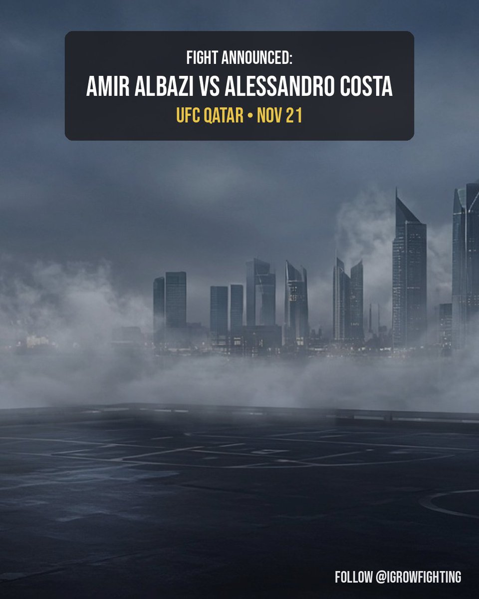 igrowfighting's tweet photo. Amir Albazi vs Alessandro Costa is booked for UFC Qatar on Nov 21 in Doha.

Rematch time. Albazi KO'd Costa in 2022, then dropped two straight to Moreno and Horiguchi. Costa is on a three-fight finish streak. Prince needs a bounce-back. #UFCQatar https://t.co/bYddc9IqLI