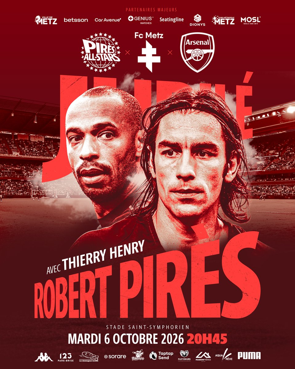 FCMetz's tweet photo. 𝗧𝗛𝗜𝗘𝗥𝗥𝗬 𝗛𝗘𝗡𝗥𝗬 sera là 🔥

Le Jubilé de 𝗥𝗼𝗯𝗲𝗿𝘁 𝗣𝗶𝗿𝗲̀𝘀 s’annonce mythique… devant plus de 24 000 personnes 😱

On a hâte de revoir ces deux légendes réunies sur le terrain 🫂

Et vous ? 🧷 https://t.co/4H4tkHQsUV https://t.co/uagzlJipZQ