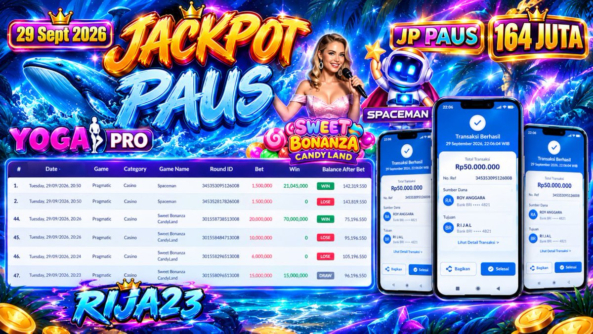 Yoga_Corp's tweet photo. Selamat Kepada Juragan BossQue nasabah kami yang sudah mendapatkan MEGAJACKPOT di #YOGAGROUP #YOGAPRO 
RIJA23
Sudah Terbukti Jackpot berapapun terbayarkan LUNAS &amp; EXPRESS di #YOGAGROUP

#fypシ #trending2026 #angkajitu #Yogapro #viralindo #Goto #IndonesiaVsMalaysia #Fifa #AseanCup https://t.co/pqLUABK0jz