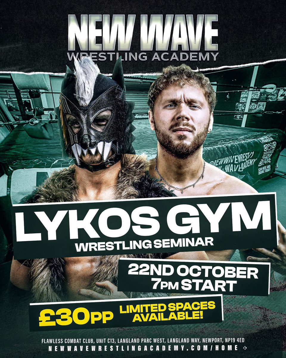 NewWaveWrestli1's tweet photo. Lykos Gym Seminar!! 

We are delighted to welcome one of the UK’s most successful and respected tag teams, Lykos Gym (Kid Lykos & Kid Lykos II), to New Wave Wrestling Academy for a very special seminar!

With years of experience competing at the highest level of British and international wrestling from being multi time Progress Champions to recently competing a tour of NOAH..Lykos Gym have built a reputation for their creativity, innovation and outstanding tag team wrestling.

This seminar is open to all!

£30pp
October 22nd 7pm start time!
Flawless Combat Club Newport!

Message us on our socials to book your spot!