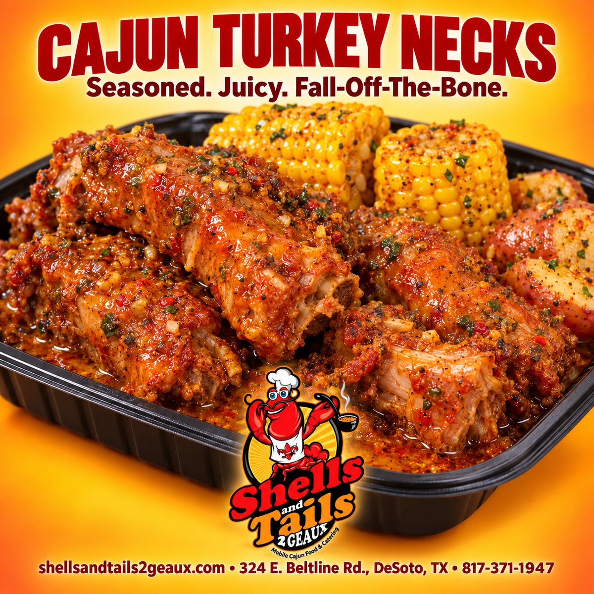 ShellsNTails2Go's tweet photo. Seasoned. Juicy. Fall-off-the-bone tender! π₯π¦
Have you tried our Cajun Turkey Necks yet?!
π 324 E. Beltline Rd., DeSoto, TX
π 817-371-1947
π https://t.co/dekY8vB9IV
#ShellsAndTails2Geaux #CajunTurkeyNecks #TurkeyNecks #CajunFlavor #LouisianaStyle #DeSotoTX #DeSotoEats https://t.co/aly2TLzIqD