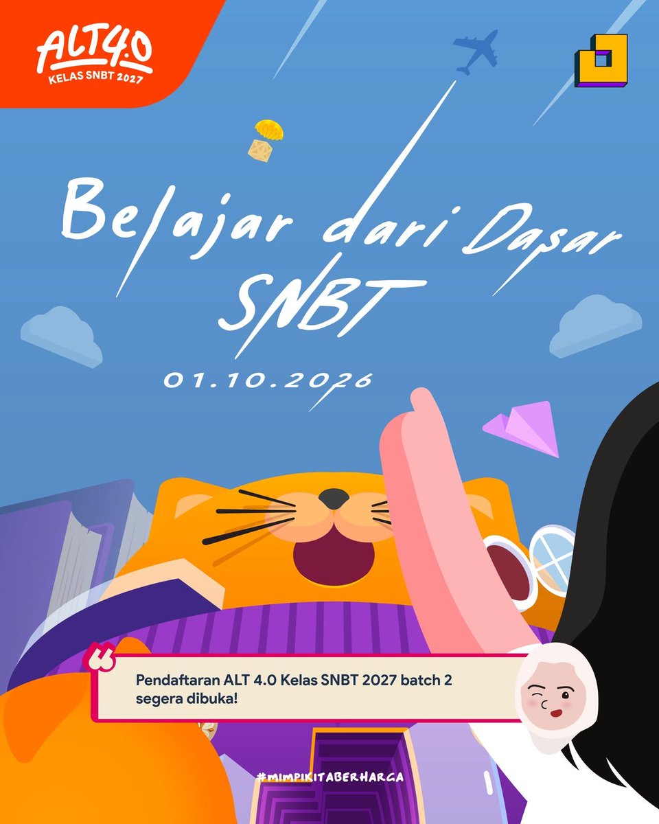 studyarchive27's tweet photo. 📢 ALT 4.0 BATCH 2 BESOK DIBUKA!!

Informasi
https://t.co/RbIcD3F65c

📅 1–20 Oktober 2026

🔥 KHUSUS 1-5 OKTOBER, ada harga spesial dengan kode ALT-SUPERSTAR!!!

jangan sampai kelewatan 👀

Channel Alternatifa Update
https://t.co/ybjJDzymZy

#studytwt https://t.co/UembFOzPSD