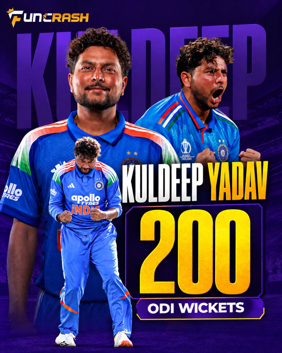 funcrash7's tweet photo. 🚨 200 ODI WICKETS FOR KULDEEP YADAV! 🇮🇳🔥

Kuldeep reaches the incredible landmark in just 123 matches, with two five-wicket hauls to his name. 💥

200 wickets. Countless celebrations. One spin sensation! 💙

#Funcrash #KuldeepYadav #TeamIndia #IndianCricket #ODI #200Wickets https://t.co/p5l7tE1hbz