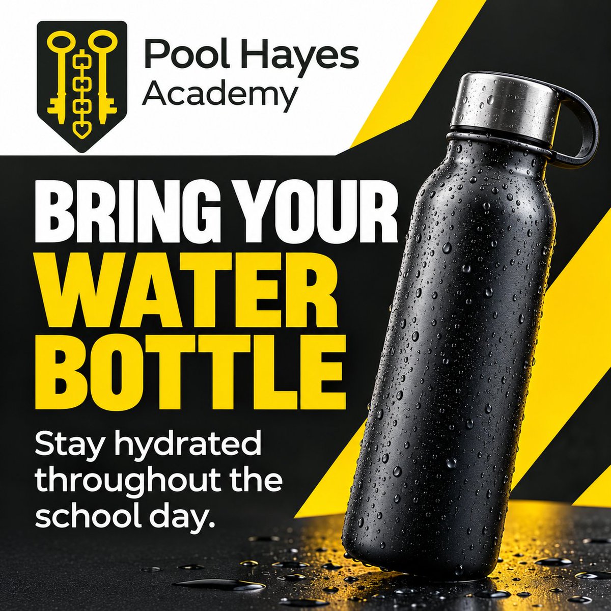 PoolHayesAcad's tweet photo. 💧 Stay Hydrated, Stay Focused! 💧
A reminder for students to bring a water bottle to school each day. Staying hydrated is important for your health and learning!
Students can refill their bottles in the main hall at break and lunchtime.
#Hydration #ReadyToLearn #HealthyHabits https://t.co/hcwHGEA74k