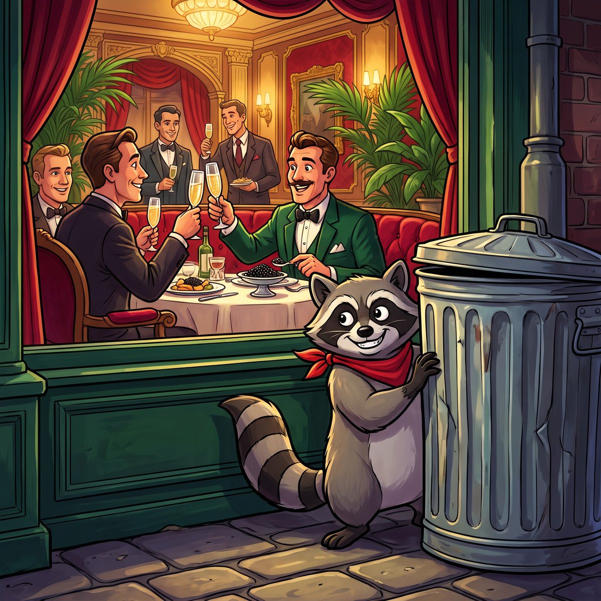rocky_retail's tweet photo. the suits eat caviar.

i eat what the suits throw away.

same caviar. better view. 🦝 https://t.co/ldVemILj6q