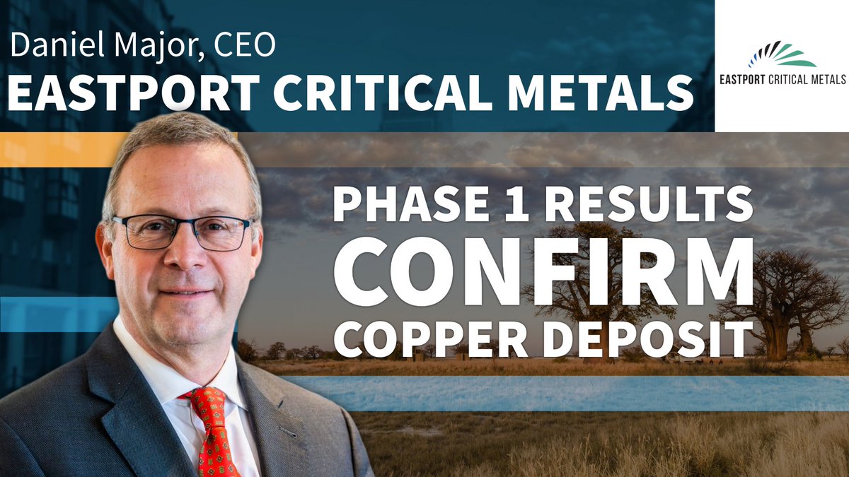 StockBoxMedia's tweet photo. Eastport Critical Metals Reports Thick Copper Hits at Botswana's Matsitama Project

@StockBoxMedia spoke to Daniel Major, CEO of Eastport Critical Metals, following final Phase 1 results from Nakalakwana at the Matsitama Copper Project.

Watch Below⬇️
https://t.co/T8JOzzRSMm

➡️ 110.8m at 0.43% Cu confirms continuity at NAK-Main

➡️ Copper mineralisation demonstrated across >10km of strike

➡️ 291km² gravity survey underway along the 30km Thole–Copper Snake trend