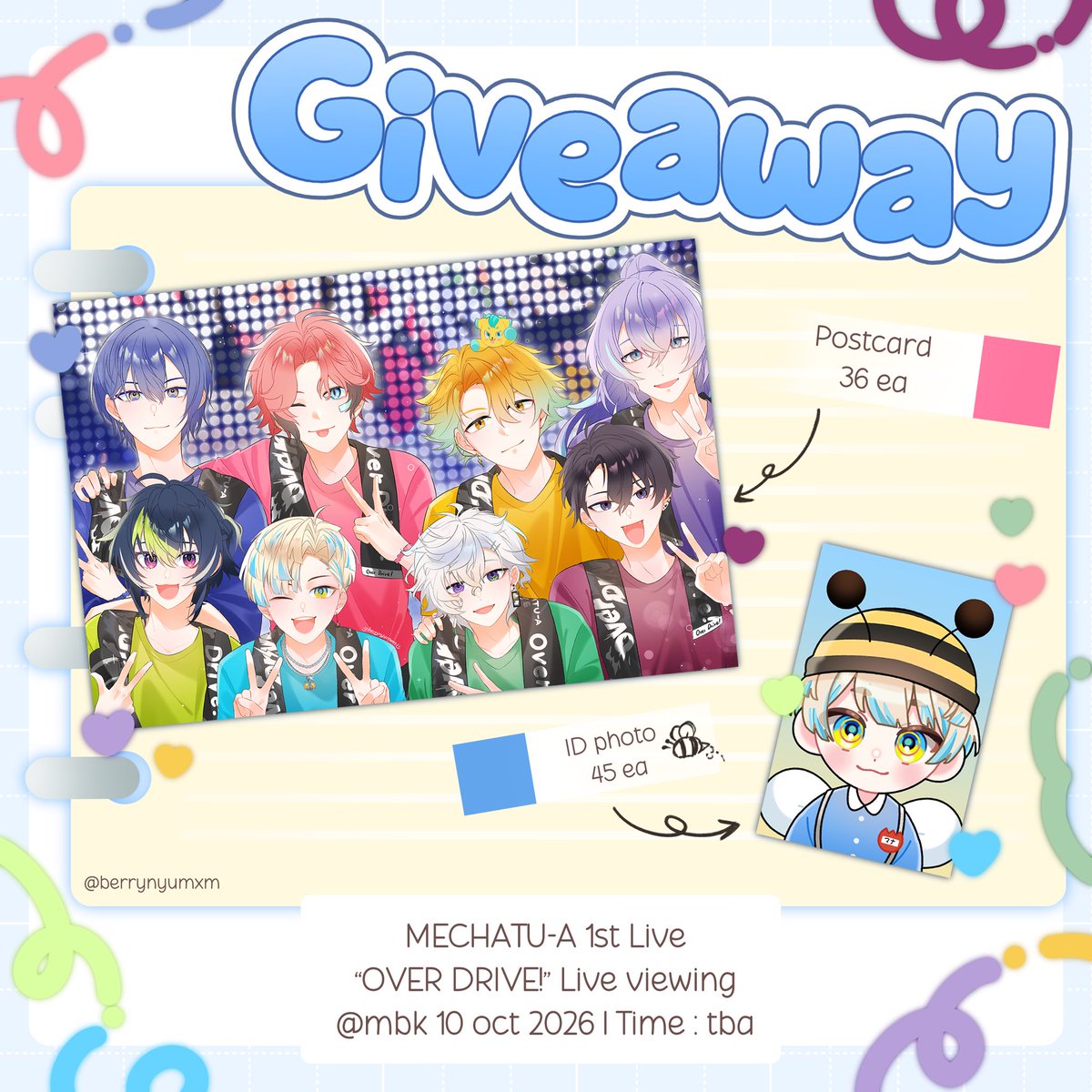 berrynyumxm's tweet photo. ✮ ⋆ ˚｡ giveaway 𖦹 ⋆｡°✩
🦸‍♂️ MECHATU-A 1st Live "OVER DRIVE!"

— Postcard &amp; id photo 𐔌՞ ܸ.ˬ.ܸ՞𐦯

📍MBK center 10.10 SAT
⏰Time : tba (จะโควทบอกอีกทีค่า)

มารับอย่างเดียวหรือจะแลกกันก็ได้ค้าบ🥺💗

#กอวด้อมนิจิ #ตลาดนัดนิจิซันจิ #ตลาดนัดนิจิเจพี https://t.co/ErB4fkjpNn