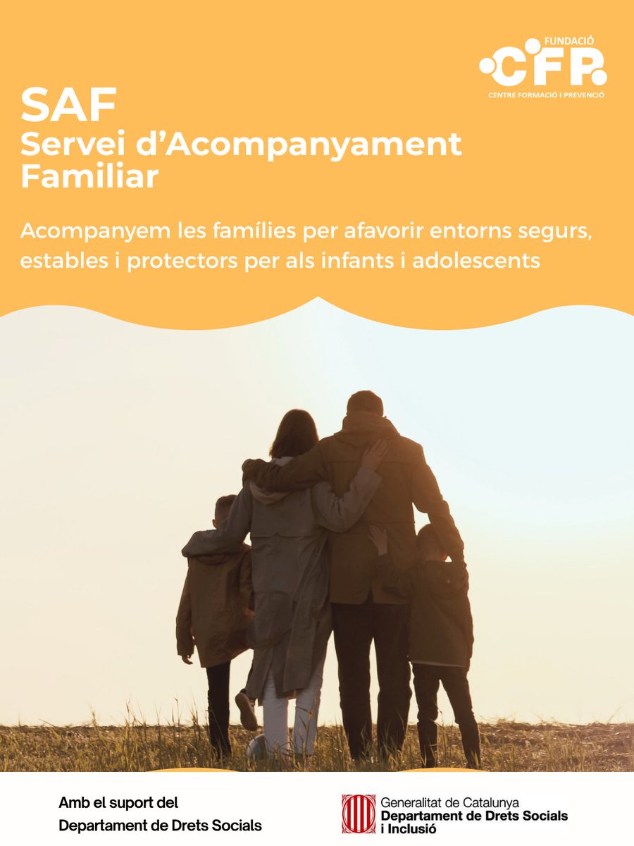 CFPMaresme's tweet photo. Acompanyem a famílies per afavorir entorns segurs i estables per als infants i adolescents✨
El Servei d’Acompanyament Familiar ofereix atenció individualitzada i tallers grupals, en coordinació amb els EAIA i els Serveis Socials.
Amb el suport del Departament de Drets Socials. https://t.co/6D94ZQPkAx