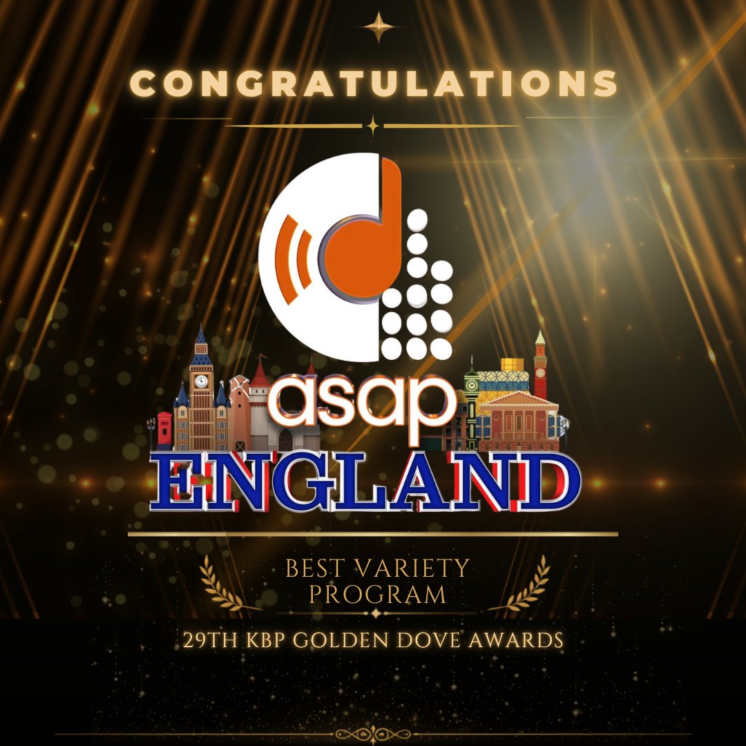 ASAPOfficial's tweet photo. FROM THE ASAP STAGE TO AN AWARD-WINNING XPERIENCE! 🏆✨

Another golden moment for the ASAP family! 💛 ASAP in England has been recognized as Best Variety Program at the 29th KBP Golden Dove Awards!

Maraming salamat for this incredible recognition, and to every Kapamilya who continues to sing, dance, celebrate, and XPerience ASAP with us, this win is yours, too! 🎤💃
Here’s to bringing world-class Filipino entertainment wherever our Kapamilyas are. 🌎❤️💚💙

Thank you, KBP Golden Dove Awards!

📷: Ganiel Krishnan

#ASAPXP #ASAPEngland
