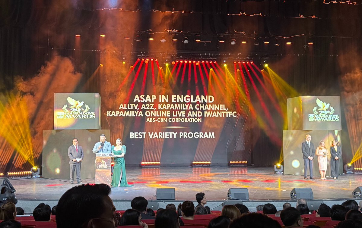 ASAPOfficial's tweet photo. FROM THE ASAP STAGE TO AN AWARD-WINNING XPERIENCE! 🏆✨

Another golden moment for the ASAP family! 💛 ASAP in England has been recognized as Best Variety Program at the 29th KBP Golden Dove Awards!

Maraming salamat for this incredible recognition, and to every Kapamilya who continues to sing, dance, celebrate, and XPerience ASAP with us, this win is yours, too! 🎤💃
Here’s to bringing world-class Filipino entertainment wherever our Kapamilyas are. 🌎❤️💚💙

Thank you, KBP Golden Dove Awards!

📷: Ganiel Krishnan

#ASAPXP #ASAPEngland