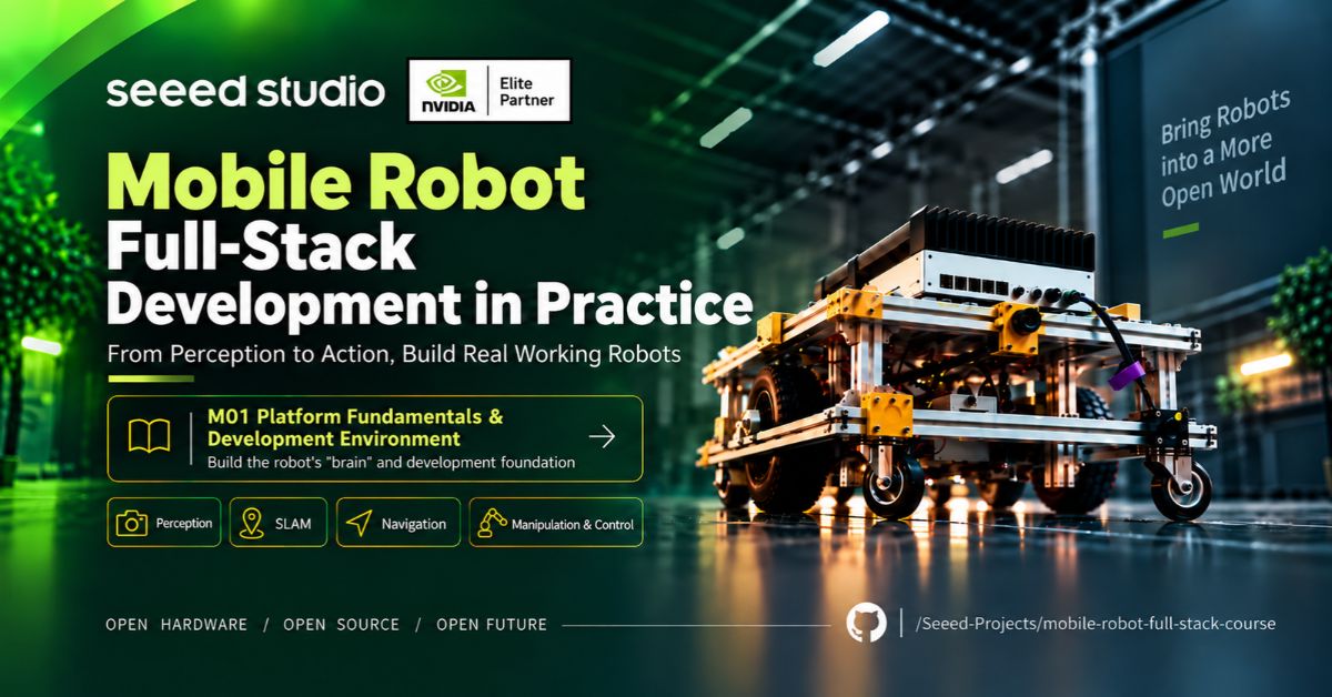 seeedstudio's tweet photo. Building a mobile robot starts before the robot starts moving.

We’re kicking off our Mobile Robot Full-stack Development In Practice series with the first step: setting up the robot’s computing and development foundation.

Part 1 covers:
• reComputer Robotics J501 (with @NVIDIARobotics Jetson AGX Orin) hardware setup 
• #JetPack, #CUDA + #TensorRT 
• Docker + remote development 
• #ROS2 + cross-machine communication 
• GPU-accelerated #ROS2 with #IsaacROS

The goal is to build a foundation that can support the rest of the stack — from perception and #SLAM to navigation, manipulation and deployment.

This is just the first part. We’ll keep adding modules as we build through the mobile robot stack.

Follow the series, try the code, and build along with us.

📖 Read the Part 1 article: https://t.co/xGfInfDQb5

⭐ Full open-source course: https://t.co/cmYH1wjZKn