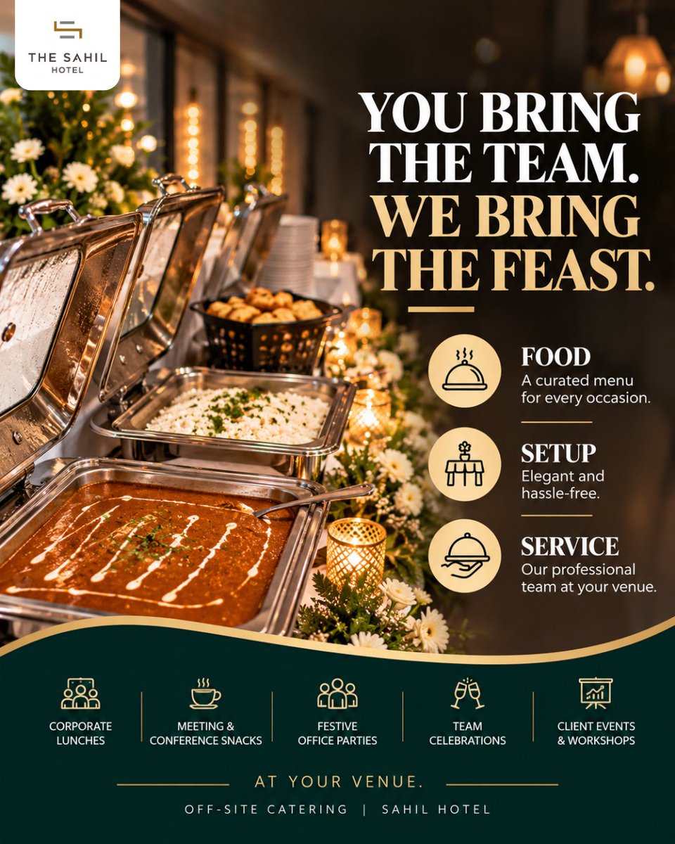 TheSahilHotel's tweet photo. You bring the team. We bring the feast.

The Sahil Hotel's off-site catering covers corporate lunches, meeting snacks, office parties and client events, served at your venue. Enquire today.

#CorporateCatering #MumbaiCentral https://t.co/0KPbCqoMhI