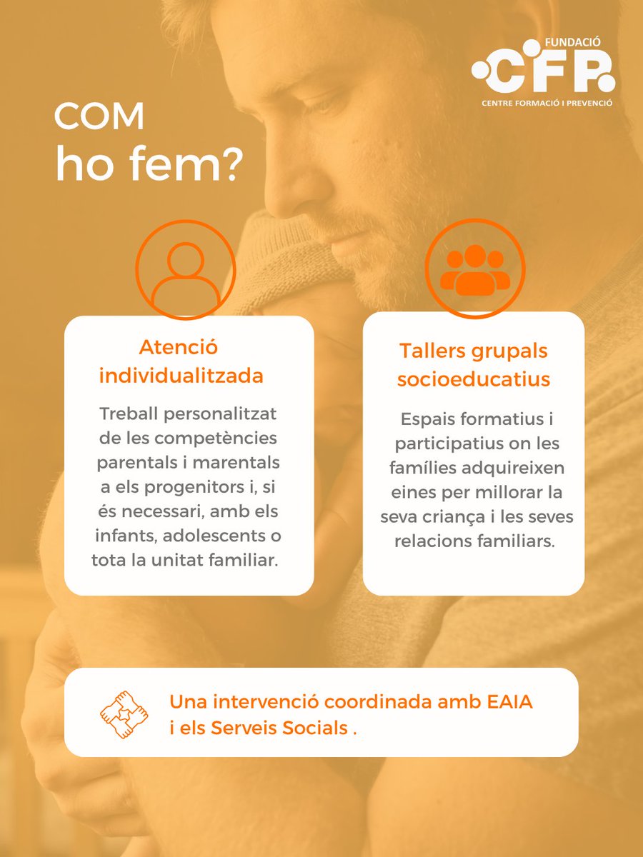 CFPMaresme's tweet photo. Acompanyem a famílies per afavorir entorns segurs i estables per als infants i adolescents✨
El Servei d’Acompanyament Familiar ofereix atenció individualitzada i tallers grupals, en coordinació amb els EAIA i els Serveis Socials.
Amb el suport del Departament de Drets Socials. https://t.co/6D94ZQPkAx