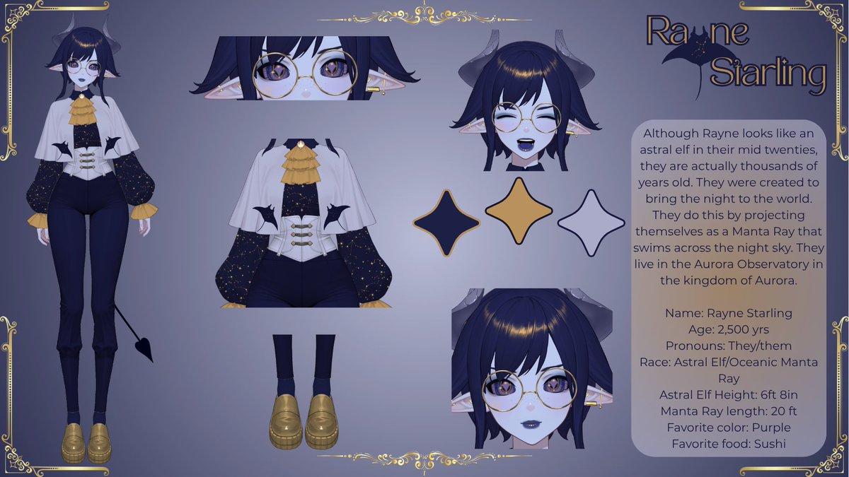 RayneStarling's tweet photo. Screw it! Ref sheet reveal!!! I'm using the lizmeta model by @ChalizKokoda and I made the ref sheet myself with canva! https://t.co/PPfBmBRihV