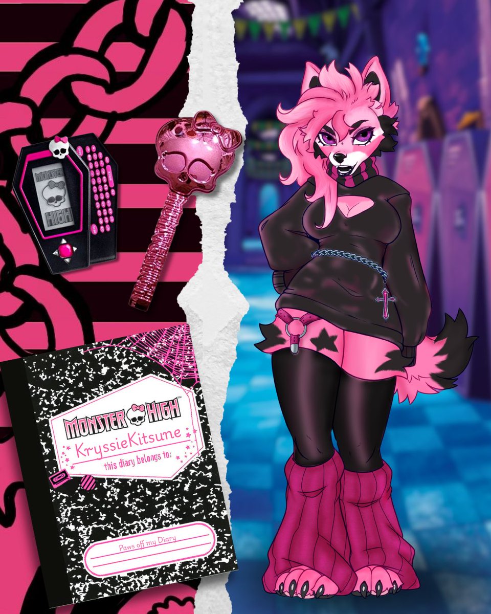 KryssieKitsune's tweet photo. I made a cute monster high inspired art for my fursona using a base by POSSXM! 

Kitsu is heavily inspired by my love for monster high, bratz and nostalgia for y2k aesthetics and toys! 

#furry #furryart #monsterhigh #furryartist #furry #furrygirl #fursona #draculaura https://t.co/SFKhbmaZ9o