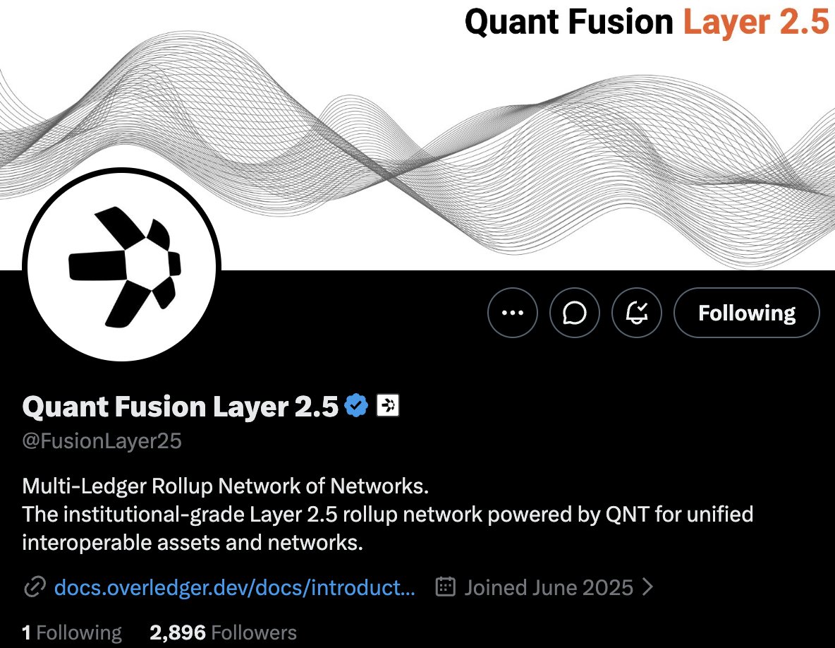 francescoX222's tweet photo. 2,896 followers For the official Quant Fusion account... 

Hey New ethereum:0x4a220e6096b25eadb88358cb44068a3248254675  holders, do yourself a favor and start following this channel.

It’s the holy grail for holders — where the real value of the token comes into play.

QNT for unified, interoperable assets and networks.

And something tells me this channel is about to get very active.  🤫

 @FusionLayer25