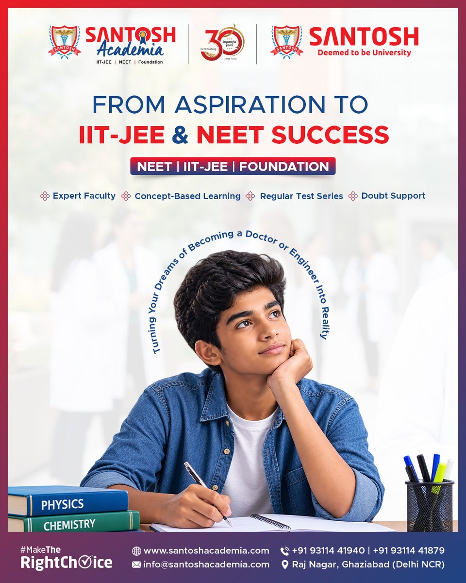 AcademiaSantosh's tweet photo. Dream big. Prepare right. 🎯
Santosh Academia offers focused IIT JEE, NEET & Foundation preparation with expert faculty, concept based learning, regular tests and doubt support.
Admissions Open.
#SantoshAcademia #IITJEE #NEETPreparation https://t.co/pCVmVzIHCm