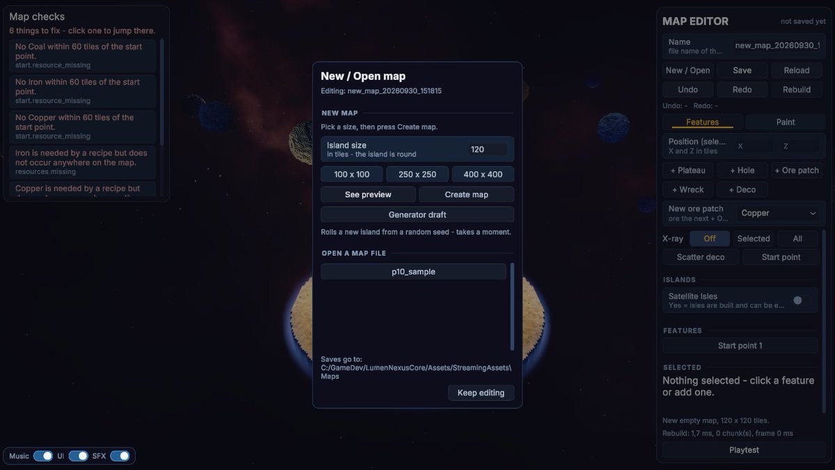 LumenNexusCore's tweet photo. I wanted to redo the tutorial/onboarding... again.
This time I ended up creating a fully functional map generator.
Good for future players... I guess? :D
#gamedev #indiedev https://t.co/hiChaxH6xS