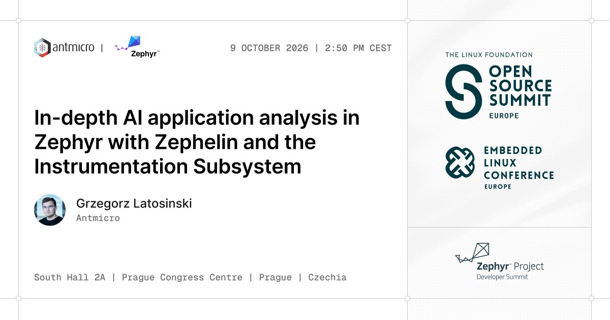 antmicro's tweet photo. At @linuxfoundation's OSS Europe, find out how integrating Zephelin, the profiling and tracing library we created with @ADI_News, into the workflow helps develop @ZephyrIoT products with AI/ML inference workloads: https://t.co/crKNHuY0d4 https://t.co/NL6h7JEyld