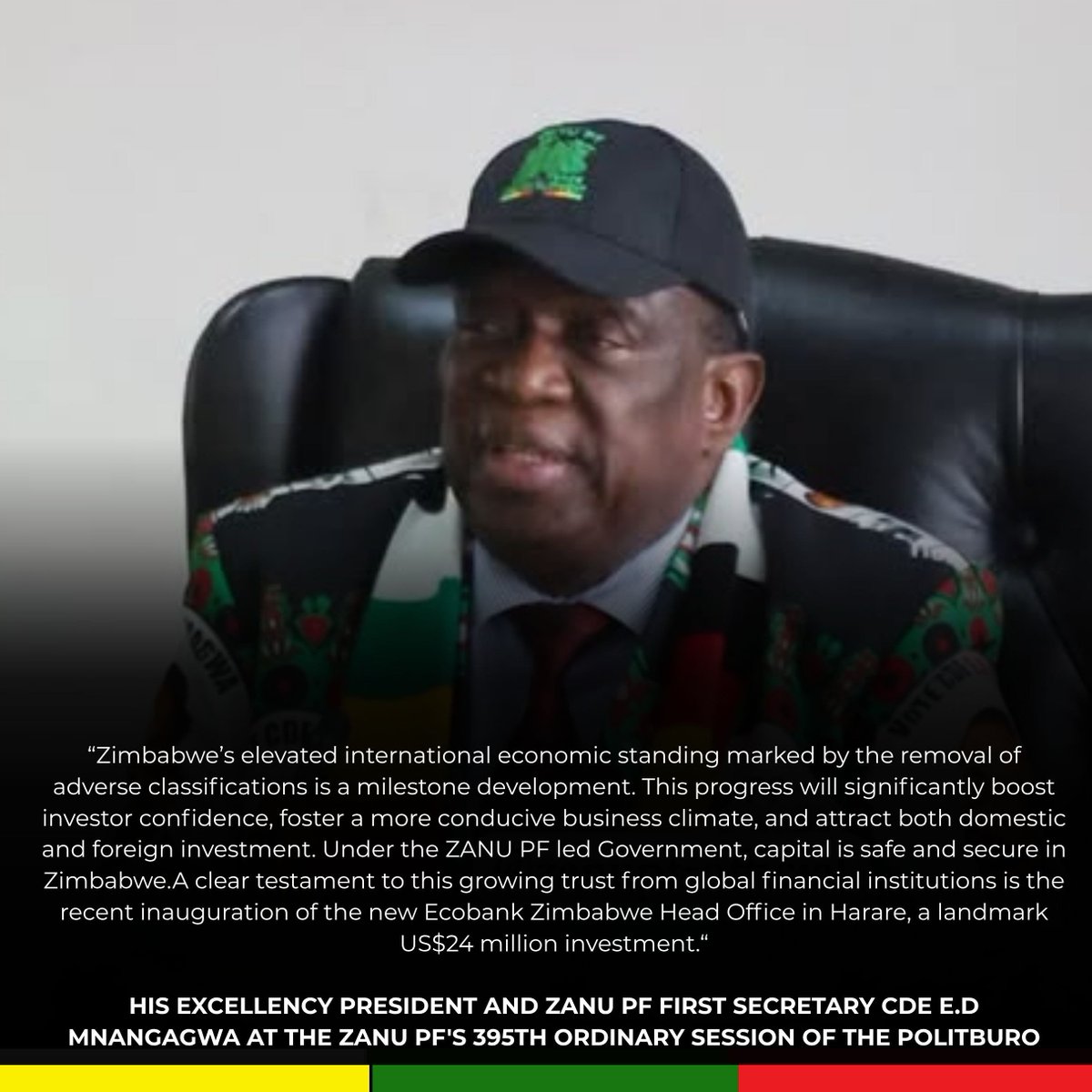 Saba2102's tweet photo. His Excellency President Emmerson Dambudzo Mnangagwa at the ZANU PF 395th ordinary session of the Politiburo. https://t.co/DIyZ9U02VG