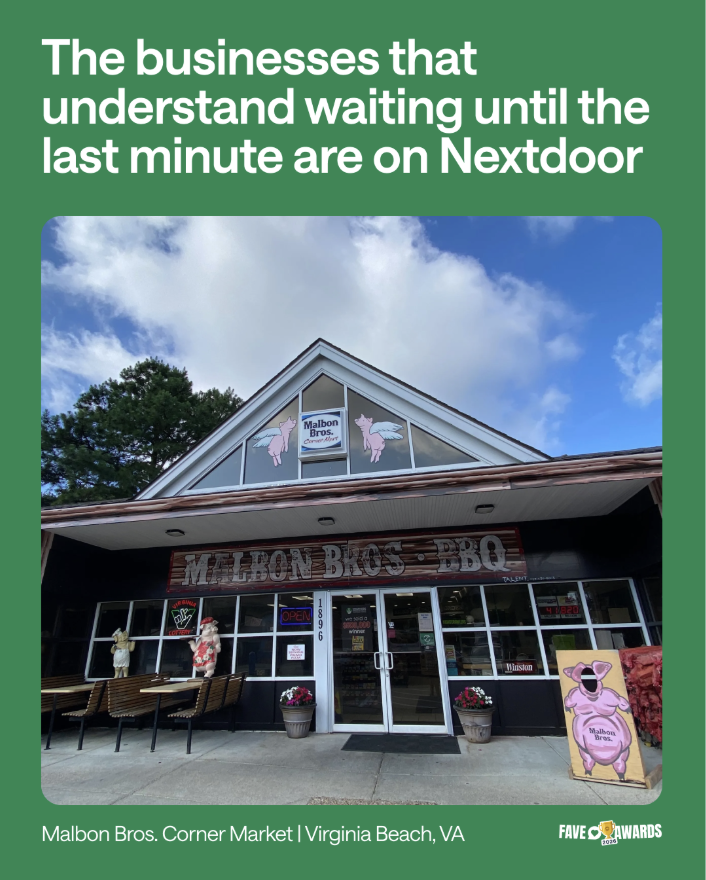 Nextdoor's tweet photo. We know you meant to vote in the #FaveAwards2026 earlier than the last day, but sometimes life just happens that way. Don’t wait any longer — voting for the 2026 Nextdoor Fave Awards closes tonight. Open your Nextdoor app or head to https://t.co/MHDTshJZ2c to vote. https://t.co/uWlLbVcJFt
