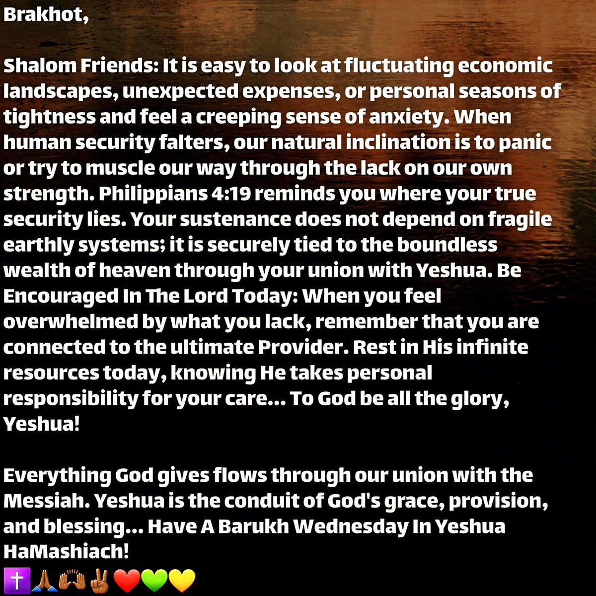 Bro_Leo4923's tweet photo. "Our Union With Yeshua Guarantees Our Sustenance"
Follow the Be Encouraged โ๏ธ๐๐๐พ channel on WhatsApp: https://t.co/yrYzFja3Csโฆ
#imreadyforanewthingjesus #beencouraged #yeshua #glory #hallelujah https://t.co/qBU8R3hNoO