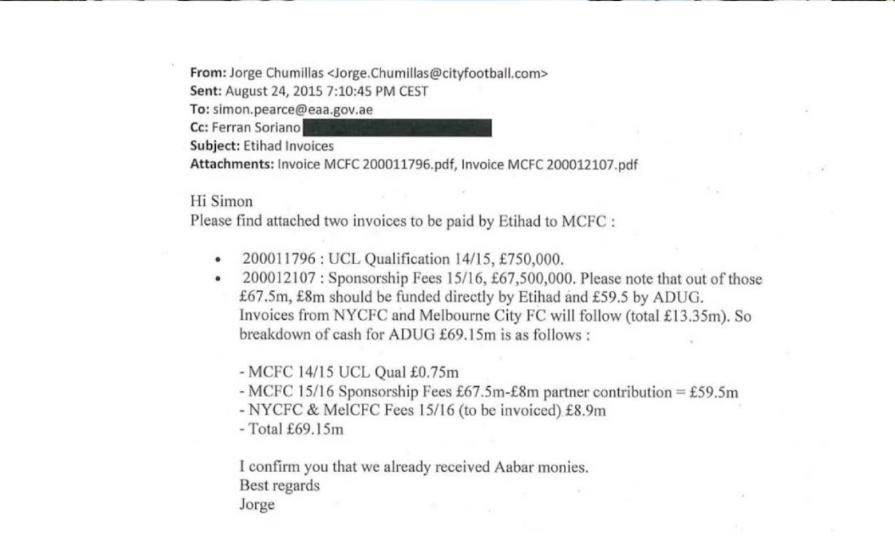HandofArsenal's tweet photo. Ferran Soriano, the man Pep just backed is CC’d in the email below clearly showing a City staff member instruct how to divide payments between Etihad and “ADUG” (Ownership). Ferran was aware of it all.

Image 2 shows a City employee clearly trying to hide the ADUG money. INSANE. https://t.co/ZTXsrPRmeS