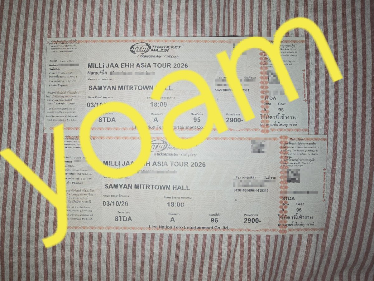 yoampango's tweet photo. MILLI_JAAEHH_TOUR_BKK
 ปล่อยต่อ ราคาหน้าบัตร นัดรับแอร์ลิ่งลาดกระบัง สยาม จัดส่งได้ค่ะ (ไปไม่ได้ บ้านน้ำท่วม)
📍บัตรยืน 2900 2ใบติด
#MILLI_JAAEHH_TOUR_BKK #MILLI 
#มิลลิ
#MILLIJAAEHH https://t.co/j4OmGwEE70