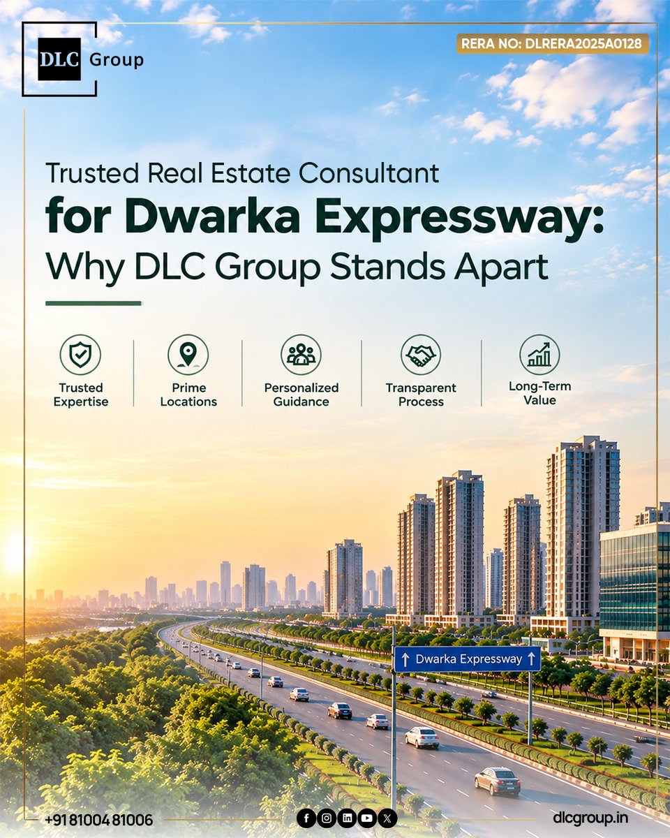 DLCGroupLLP's tweet photo. Looking for a trusted real estate consultant for Dwarka Expressway? Explore property comparison, market insights, negotiation, documentation &amp; end-to-end guidance with DLC Group.
https://t.co/CDtrtP3yfR
#DwarkaExpressway #RealEstate #GurugramRealEstate #PropertyConsultant https://t.co/0PURjjcA5J