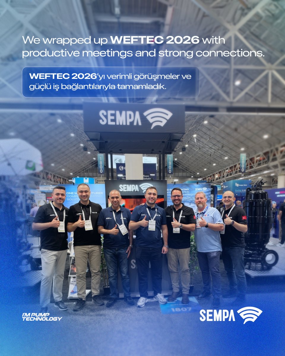 sempapump's tweet photo. 🇺🇸 Thank you to everyone who visited the SEMPA booth at WEFTEC 2026 in New Orleans!
🇹🇷 New Orleans’ta düzenlenen WEFTEC 2026’da SEMPA standını ziyaret eden herkese teşekkür ederiz!
#sempa #pump #impumptechnology #WEFTEC2026 #SewageIndustry #WaterIndustry https://t.co/tbZF0IBsDG