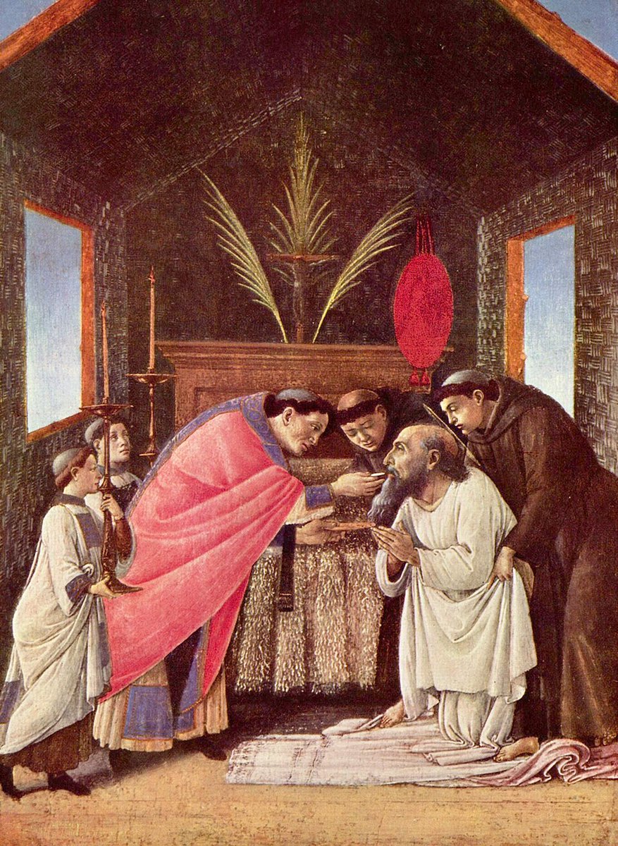 CathDailyRef's tweet photo. Reflection 274: Renewing Your Vows

It is a common practice for those who are married to renew their vows from time to time, especially on significant anniversaries.  The renewal of vows and promises also takes place by priests and religious.  This practice is a good and holy one in that we must constantly renew our total dedication to God in our vocation.  But the renewal of vows and promises to God should go beyond our particular vocations and enter every universal vocation to holiness.  Through Baptism, Confirmation and Holy Communion you have been given over to God for His service.  You are His and He is yours and this mutual exchange of your hearts must be renewed daily.  In fact, the reception of Holy Communion has this renewal as one of its goals.  Not only do you receive our Lord into your soul in this precious gift, you also renew your total self-giving to God through its reception.  As you daily renew your total commitment to our Lord, allow Him to consume every part of your life as if a blazing fire were consuming a log.  Allow your renewal to consume your sin, weakness, sufferings and even joys.  Let everything in your life be for the glory of God and the manifestation of His Divine Mercy (See Diary #1369).

Ponder today how often you renew your total commitment to our Lord and His holy Will.  Reflect upon the image of a blazing fire consuming a log.  See this as an image of what happens when you renew your love of God and your commitment to Him through your vocation to holiness.  Hold nothing back, surrendering all each and every day.  Let God consume you completely, transforming you into His Mercy.

Lord, I renew, today, the vows of my Baptism, Confirmation and Holy Eucharist.  I renew the total dedication of my life to You and surrender all for Your service.  Receive me, Lord, and do with me as You will. I am Yours, Lord, given without reserve.  Jesus, I trust in You.

Image: The Last Communion of Saint Jerome, by Sandro Botticelli

Read entire reflection: https://t.co/g73Uka6cva

#DivineMercy