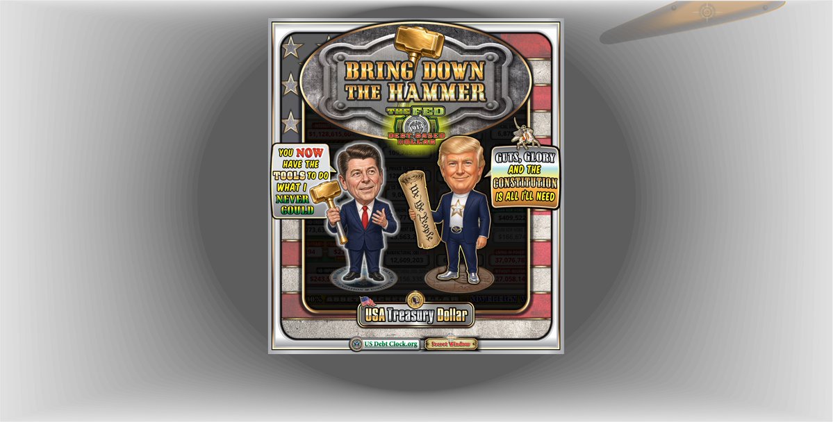 ThSilvermarines's tweet photo. My focus is narrower than constitutional silver in general. I’m tracking sovereign coins with a documented debt-reduction role.
The 1987 Constitution Bicentennial silver dollar is a perfect example: its surcharge was legally designated for the sole purpose of reducing the national debt. 
That’s why the Reagan + Constitution imagery in this Debt Clock graphic catches my attention. Reagan signed the law authorizing those coins, so I wonder if the reference goes deeper than symbolism.