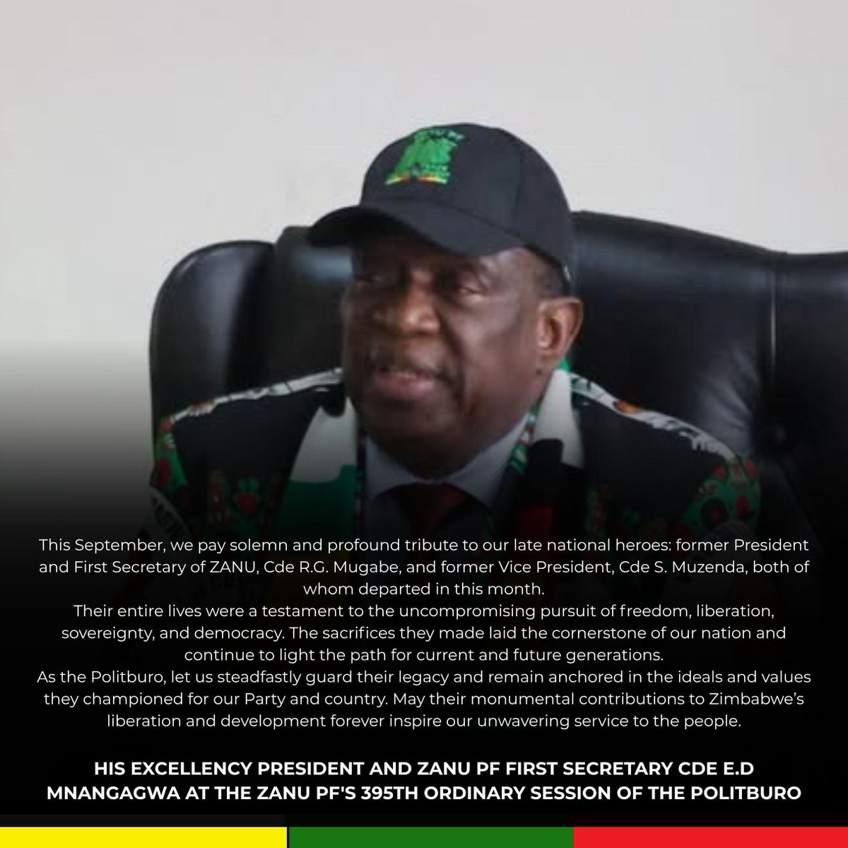 Saba2102's tweet photo. His Excellency President Emmerson Dambudzo Mnangagwa at the ZANU PF 395th ordinary session of the Politiburo. https://t.co/DIyZ9U02VG