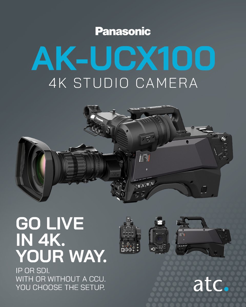 atcommunication's tweet photo. 📦 Panasonic AK-UCX100 4K Studio Cameras have landed at ATC London!

4K HDR, IP &amp; SDI connectivity—available to hire from our London, Midlands &amp; Belgium offices.

👀 More products coming soon! Follow ATC for new arrivals.

#CameraHire #AVHire https://t.co/5hnbRxrnXs