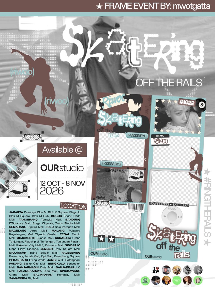 myungpups's tweet photo. SKATERING: Off The Rails 🛹

BOYNEXTDOOR RIWOO's BIRTHDAY PHOTOFRAME EVENT
by @mwotgatta [on x]

🗓 2 oct - 8 nov 2026 (details on poster)
🚏 snaplab, ourstudio, sukhakala

Snap your moment with #RINGTHERAILS 🛹 https://t.co/oUcDeE0APz