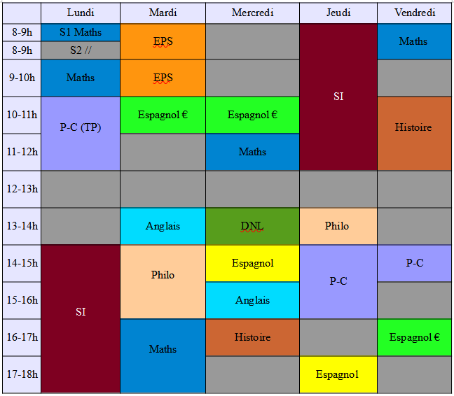 buffer21's tweet photo. @LDplanetebasket @lockedinfr J'ai exhumé des profondeurs mon emploi du temps de terminale S SI en 2010. On est à 34,5h de cours. Quand tu sais qu'il y a les devoirs à faire en plus ... Ma seule option, c'est l'espagnol européen https://t.co/92pbmeWjQo