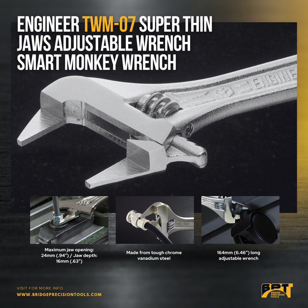 BridgePrecision's tweet photo. Tight space? Grab the Smart Monkey Wrench 
2mm thin jaws. 24mm max opening. Built to reach where standard wrenches won’t.

Shop now: https://t.co/DK0yv940t7

#wrench #tools #mechanic #tool #handtools #wrenching #torquewrench #toolbox #automotive #pliers #plier https://t.co/SOVN4WOmTV