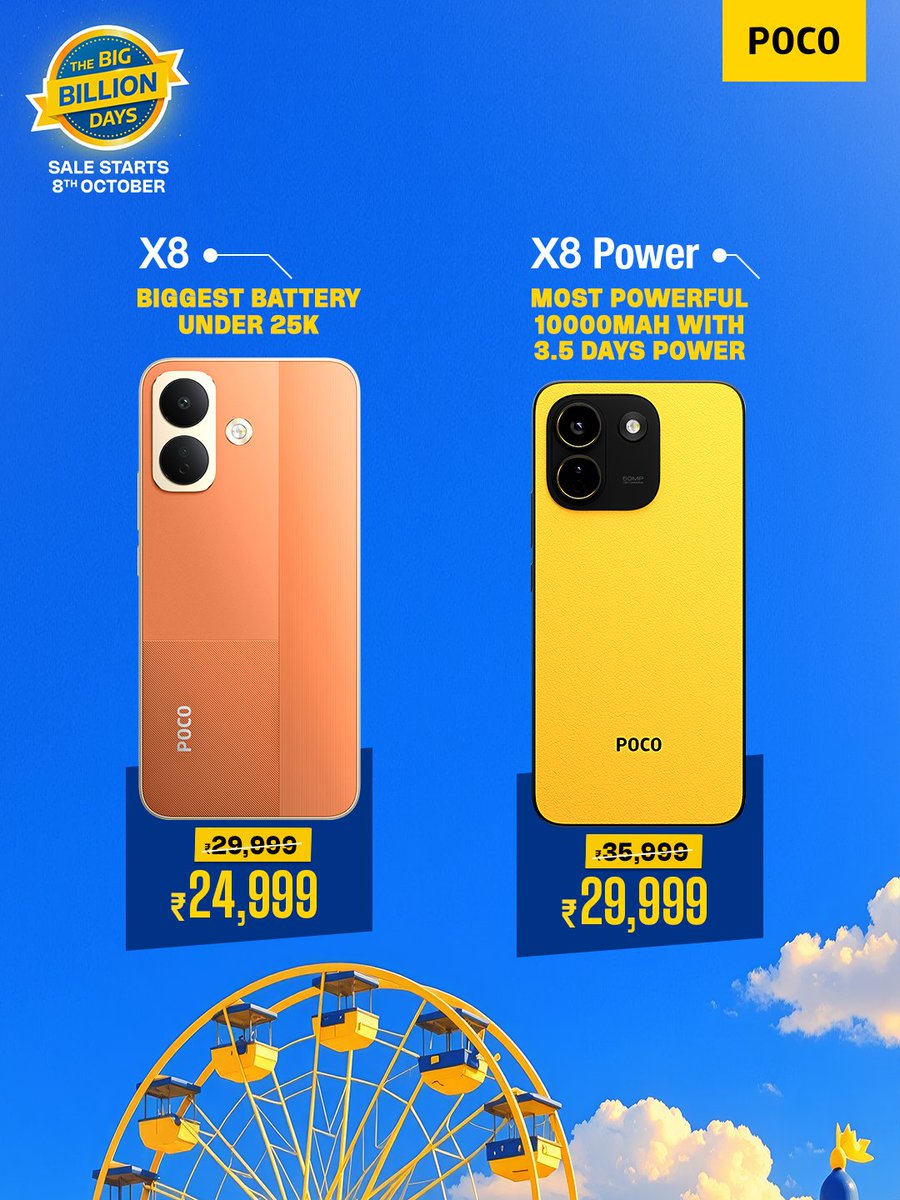 IndiaPOCO's tweet photo. Whether you're looking for flagship-level speed, non-stop battery life, or pure swag, your next upgrade is now available at its lowest price in #POCO history! ⚡
Tell us in the comments which model you’re snapping up!
Lock in your deal on flipkart right away!
#BBD #Discount https://t.co/hE3ExLlidb