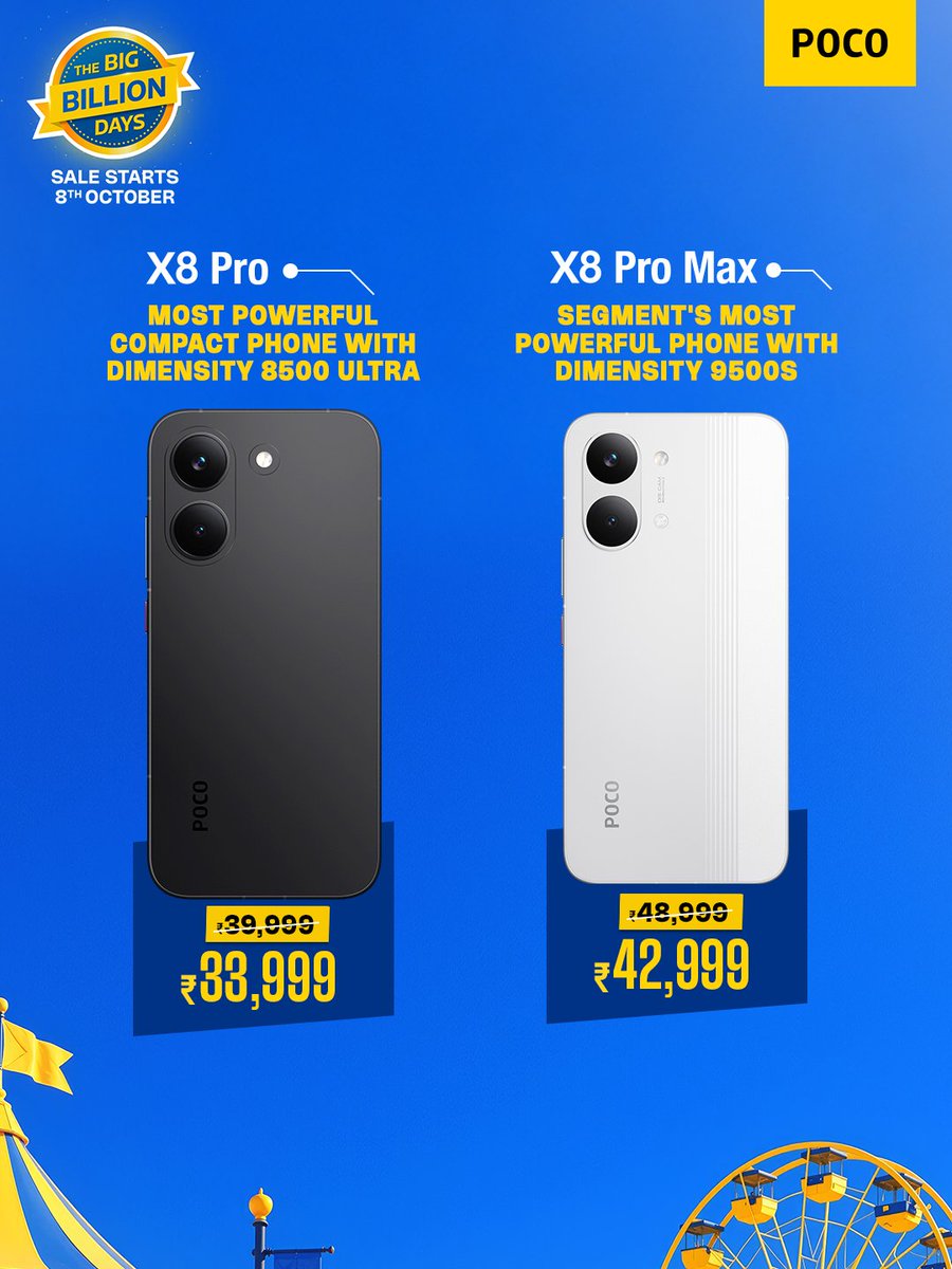 IndiaPOCO's tweet photo. Whether you're looking for flagship-level speed, non-stop battery life, or pure swag, your next upgrade is now available at its lowest price in #POCO history! ⚡
Tell us in the comments which model you’re snapping up!
Lock in your deal on flipkart right away!
#BBD #Discount https://t.co/hE3ExLlidb