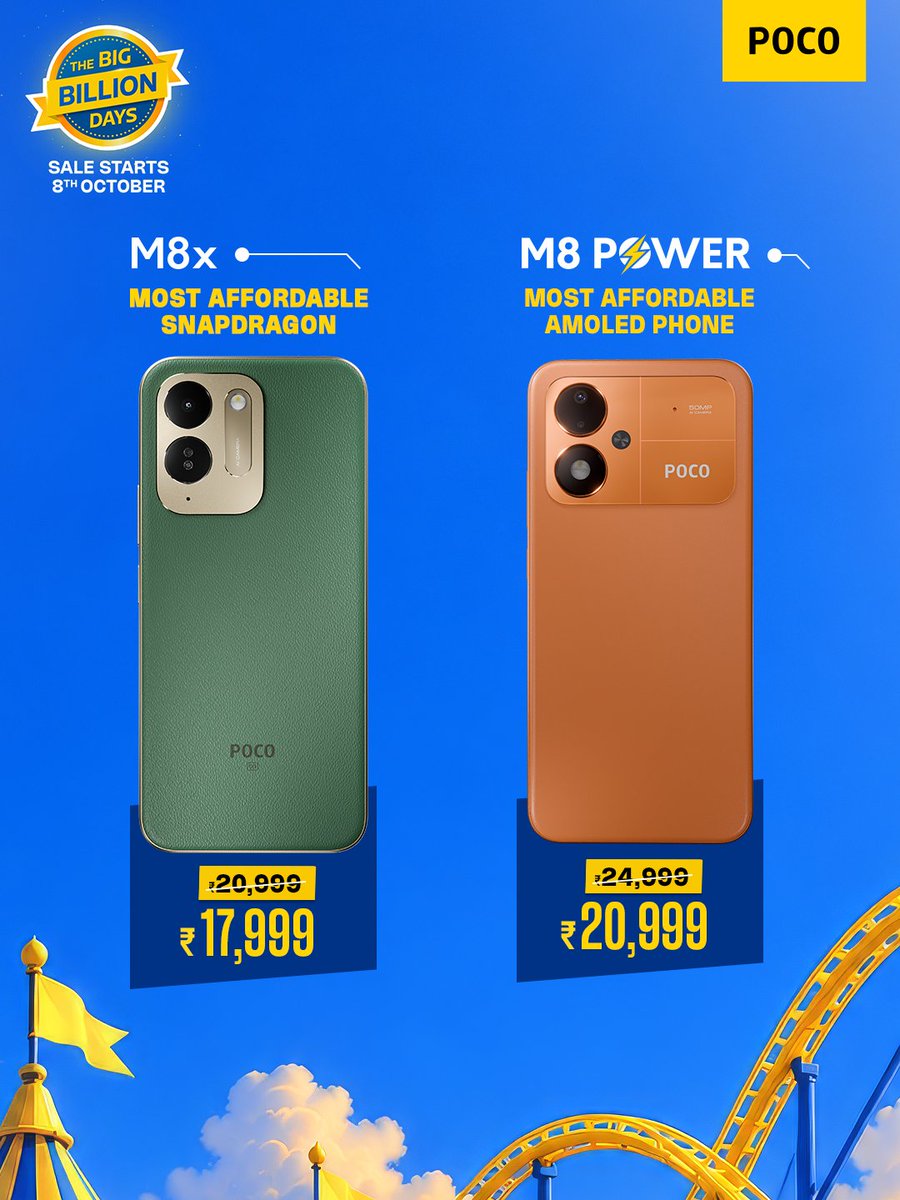 IndiaPOCO's tweet photo. Whether you're looking for flagship-level speed, non-stop battery life, or pure swag, your next upgrade is now available at its lowest price in #POCO history! ⚡
Tell us in the comments which model you’re snapping up!
Lock in your deal on flipkart right away!
#BBD #Discount https://t.co/hE3ExLlidb