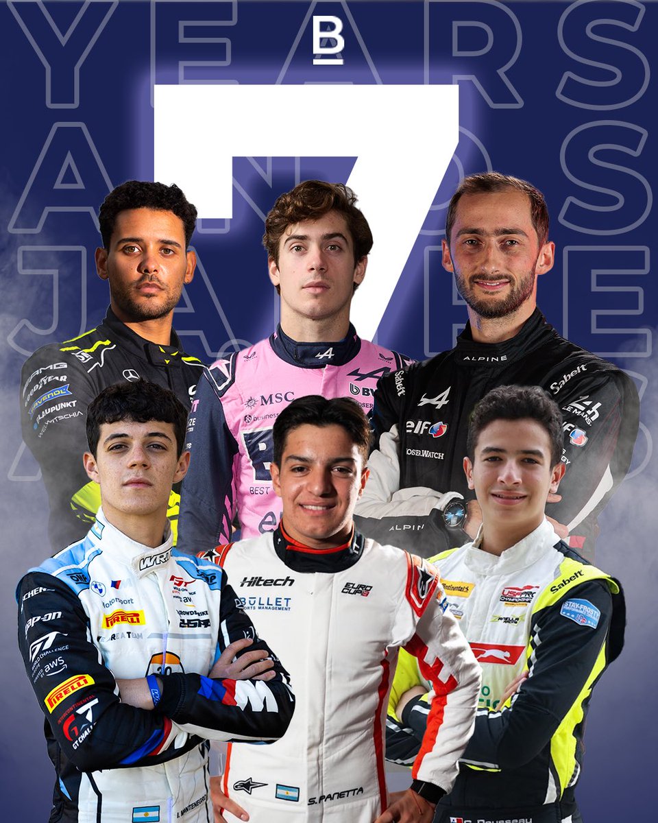 BulletSportsMgt's tweet photo. 🎉 It’s our birthday! 🎉

Seven years ago today, Bullet Sports Management was launched, and what an incredible seven years it has been!

Countless wins and podiums, several championship titles, including two World Championships, a works driver seat, and an F1 contract. Along the way, we’ve welcomed new members, said goodbye to others, and watched our Bullet Family continue to grow.

The trio in the top row has been with us since day one, carrying the B to the highest levels of motorsport around the world. Our young guns in the bottom row are already paving their own way and making their mark in the sport.

A massive thank you to all of our drivers for putting your trust in us, and for your incredible hard work and dedication. You all make us incredibly proud.

Here’s to the journey so far, and to many more years, wins, podiums, and memories together! 💙🍾