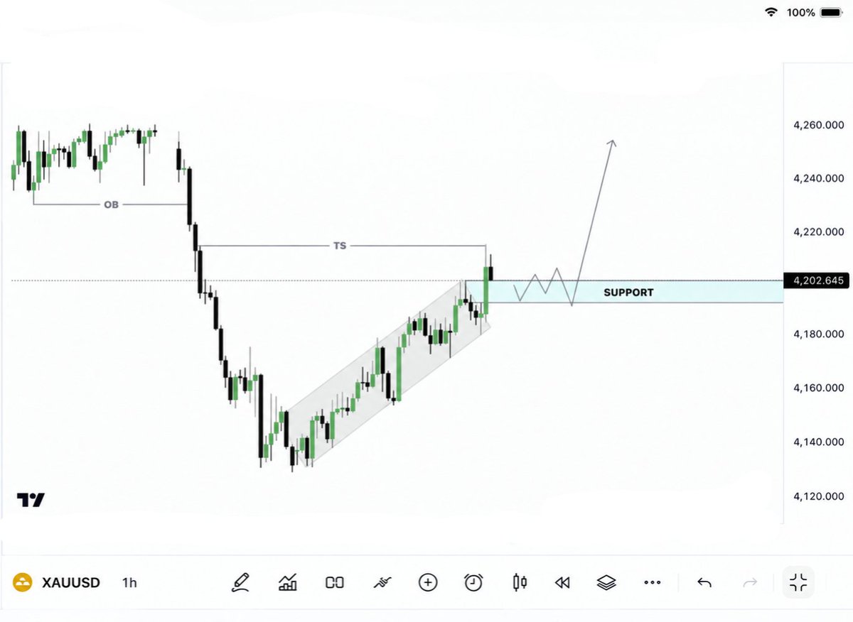HADDY_PIPs_Pro's tweet photo. #XAUUSD BUY Outlook

Gold is holding above the 4,190–4,200 support zone, with bullish structure developing after the ascending channel breakout.

Entry: 4,195–4,205
Target: 4,220 → 4,240 → 4,260
Invalidation: Below support

Stay tuned for the next update. 📈 https://t.co/nVt4JEw1VJ