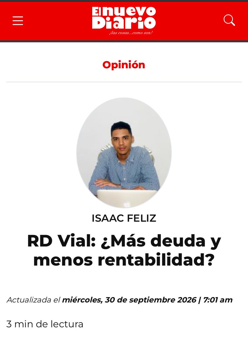 isaacfelizf's tweet photo. Mi artículo de hoy: “se advierte a todos los inversionistas que actualmente el Fideicomiso RD VIAL presenta un endeudamiento elevado dada la alta relación de la deuda que mantiene en comparación a su patrimonio”.👇 #RDVIAL      

https://t.co/dJVOyKVpco https://t.co/RRsIPhI1lE