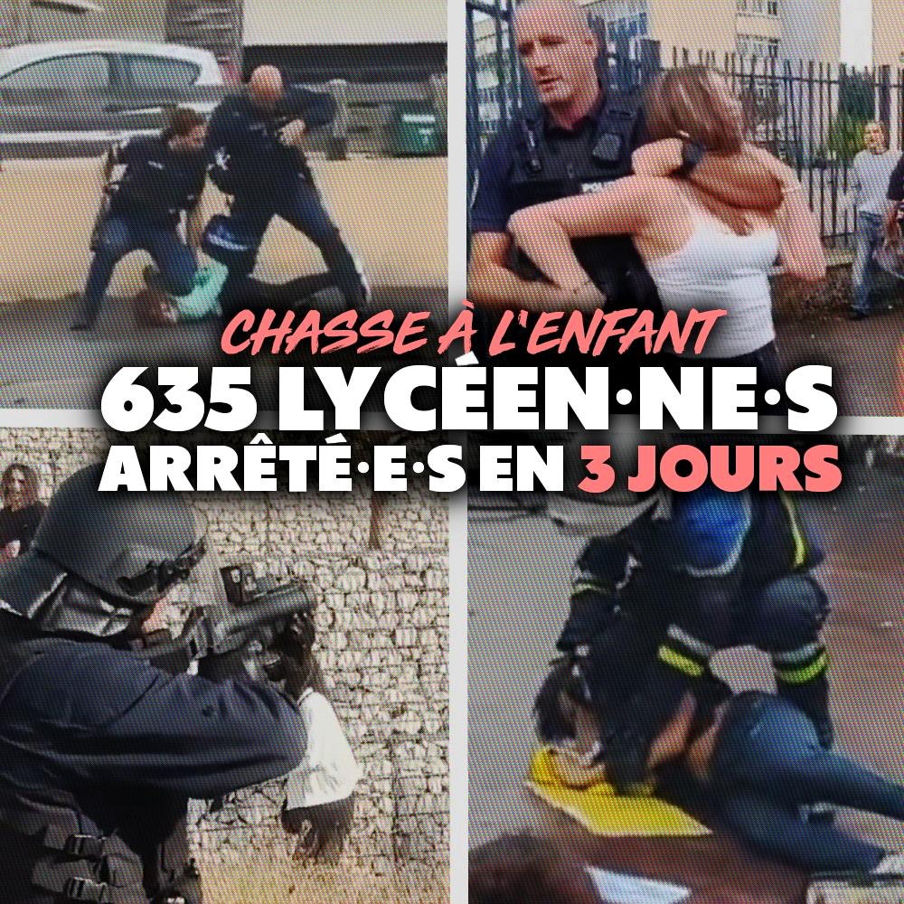 ContreAttaque_'s tweet photo. CHASSE À L'ENFANT: AU MOINS 635 LYCÉEN·NES ARRÊTÉ·ES PAR LA POLICE EN TROIS JOURS

«C'est la meute des honnêtes gens
Qui fait la chasse à l'enfant»
Jacques Prévert

En d'autres temps, on aurait parlé de rafles policières massives sur des mineurs.

1/2 ⤵️ https://t.co/h2zS1LPU1f