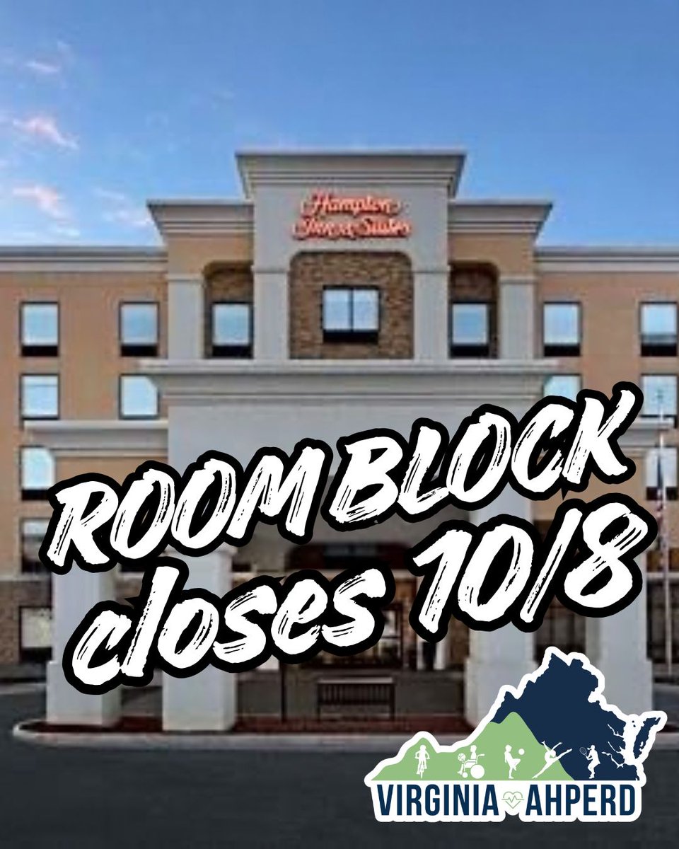 vahperd's tweet photo. Traveling In?? Room block closes October 8th 😳

Hampton Inn &amp; Suites Lynchburg is holding rooms at $139 a night for the convention. It’s a short drive to EC Glass High School so book now while the rate holds. 

Register here: https://t.co/Sq1RUjhZc2 https://t.co/ypAG3kgM73