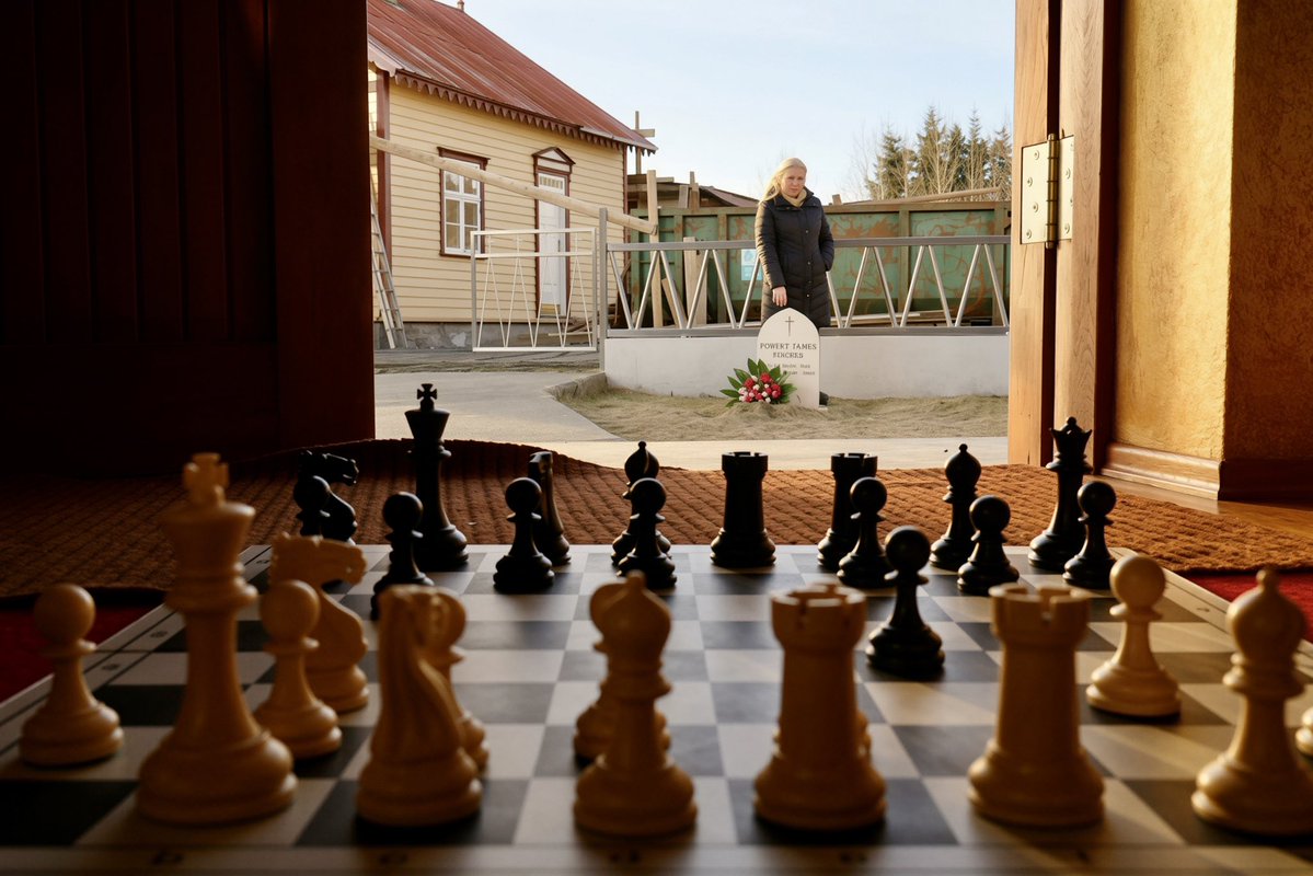 SusanPolgar's tweet photo. On March 24, 2005, Bobby Fischer arrived in Reykjavík, the city where he would spend the rest of his life. He was wearing his favorite custom-made Birkenstock sandals.

He had spent nearly nine months in a Japanese immigration detention center after his arrest on July 13, 2004, for attempting to travel on a revoked U.S. passport.

To help him avoid deportation to the United States, where he was wanted for violating U.S. economic sanctions by playing a 1992 chess match in Yugoslavia, the Icelandic Parliament granted him full citizenship on March 21, 2005. Three days later, he arrived in Reykjavík.

He remained there until his death on January 17, 2008, at the age of 64, matching the number of squares on a chessboard. ♟️

The photos at the bottom are from when I visited his grave. I was much more emotional than I expected.

The photo with the chessboard shows one of the starting positions from Fischer Random, using the current rules that we created together, rules that are now used worldwide.

I wrote about Bobby Fischer and, in detail, how I helped him finalize the rules for Fischer Random through our countless games together in Budapest, in my memoir, Rebel Queen.(https://t.co/lY5ayc0OAW).

I also included two Fischer Random positions in my book: one using the initial rules and another using the finalized rules we worked on.

#BobbyFischer 

@FIDE_chess @ECUonline @USChess