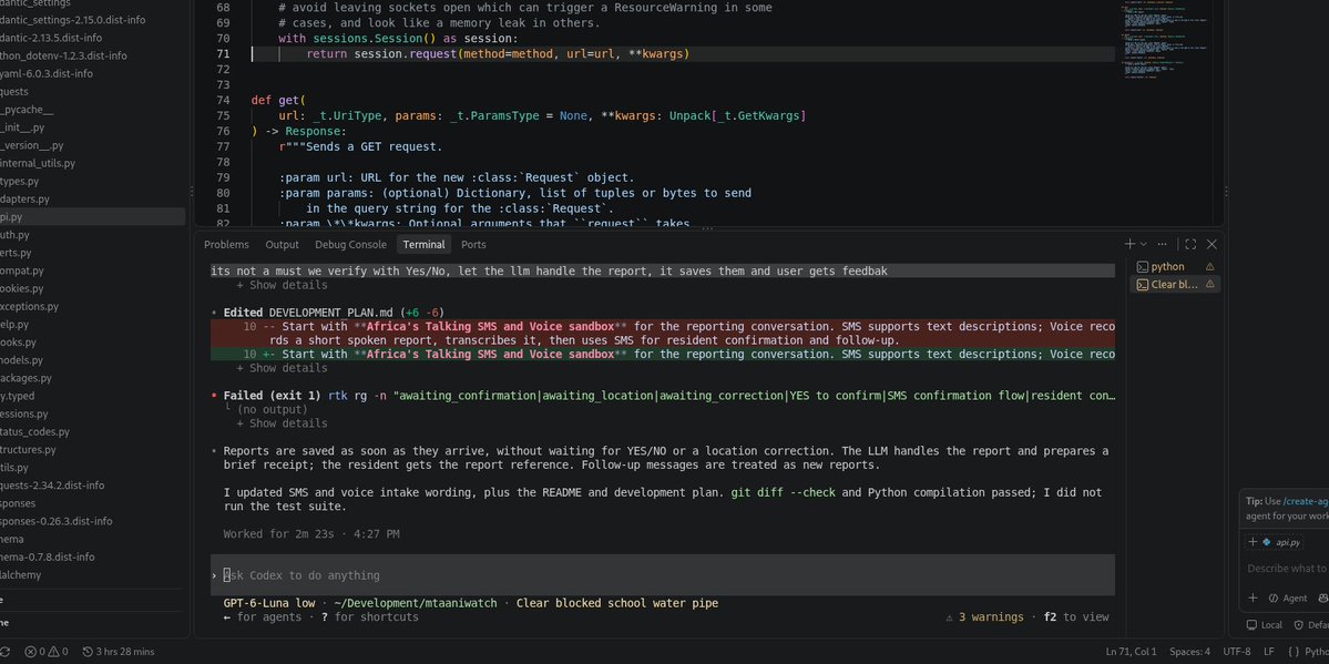 mikespllore's tweet photo. I let #codex handle things btw
#BuildWithAT #AfricasTalking https://t.co/nRcKsanMYZ