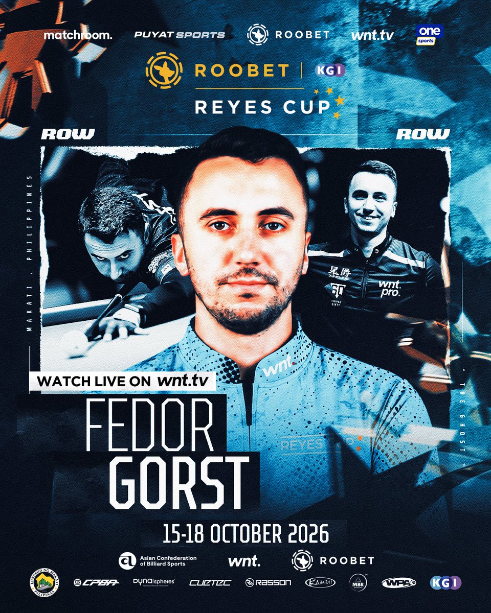 MatchroomPool's tweet photo. Ralf Souquet's superteam adds a haunting weapon to the arsenal... ๐ป
Fedor Gorst returns to take on Team Asia next month at the @Roobet #ReyesCup ๐ฅ
See The Ghost live at Makati Coliseum, October 15โ18. Tickets available now! ๐๏ธ
Broadcast live around the world on WNT TV. Sign up from $10 to watch the Reyes Cup and Philippines Open this October ๐บ
#WNT | @Roobet #ReyesCup ๐